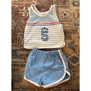 Vintage‎ Health-tex Kids Striped Tank Top and Shorts Set Blue White